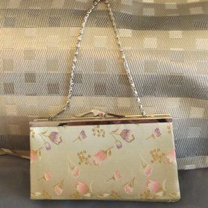 VINTAGE | TRADITIONAL TEATIME CLUTCH | EMBROIDERED FLOWER GOLDISH COLOR